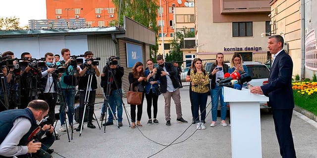 Kadri Veseli, leader of the opposition Democratic Party of Kosovo (PDK), speaks during a press conference in Pristina, Kosovo, on Wednesday, June, 24, 2020.