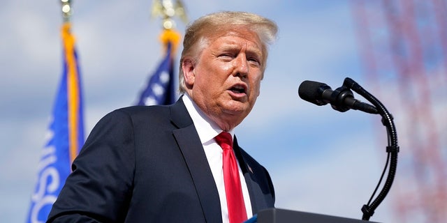 President Donald Trump speaks during a visit to Fincantieri Marinette Marine, Thursday, June 25, 2020, in Marinette, Wis. (AP Photo/Evan Vucci)