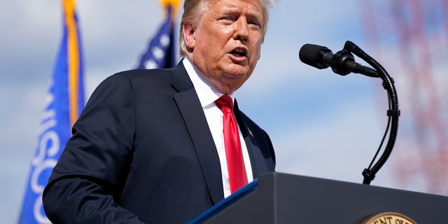 President Donald Trump speaks during a visit to Fincantieri Marinette Marine, Thursday, June 25, 2020, in Marinette, Wis. (AP Photo/Evan Vucci)