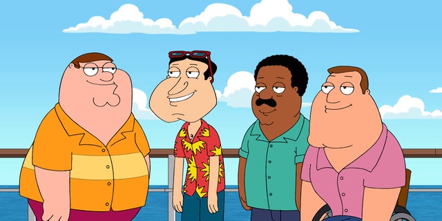 In this image released by Fox, animated characters, from left, Peter Griffin, Glenn Quagmire, both voiced by Seth MacFarlane, Cleveland Brown, voiced by Mike Henry and Joe Swanson, voiced by Patrick Warburton from the series 'Family Guy.'