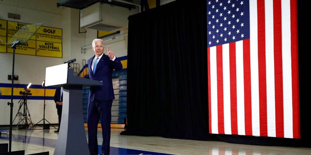 Democratic presidential candidate, former Vice President Joe Biden speaks at Alexis Dupont High School in Wilmington, Del., Tuesday, June 30, 2020. (AP Photo/Patrick Semansky)