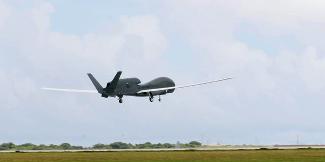 An RQ-4 Global Hawk takes off from Andersen Air Force Base, Guam