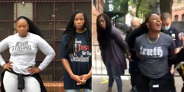 Pro-life advocates Bevelyn Beatty and Edmee Chavannes, co-founders of At the Well Ministries, pictured at the Margaret Sanger Planned Parenthood Center in Manhattan where they were handcuffed on May 30.