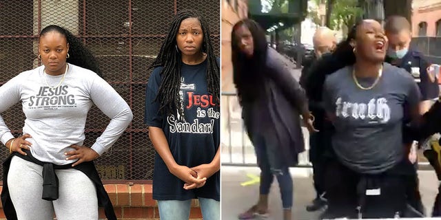 Pro-life advocates Bevelyn Beatty and Edmee Chavannes, co-founders of At the Well Ministries, pictured at the Margaret Sanger Planned Parenthood Center in Manhattan where they were handcuffed on May 30.