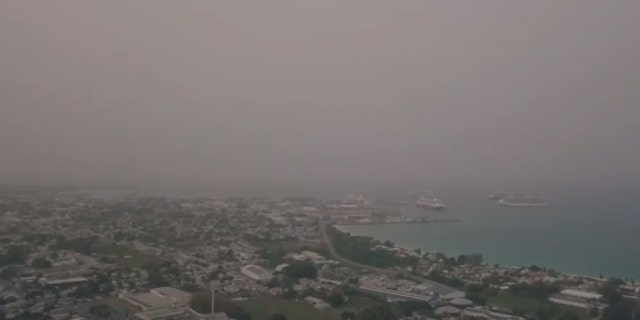 Extremely dusty conditions can be seen over Bridgetown, Barbados as a Saharan dust cloud reached the Caribbean on Monday.