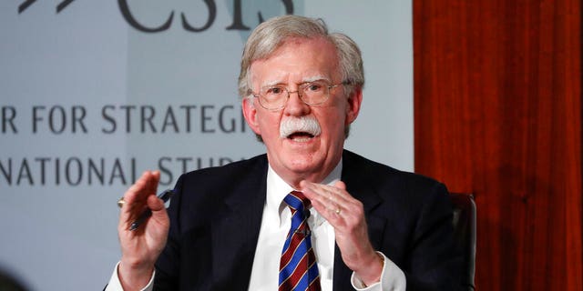 Former national security adviser John Bolton gestures while speaking at the Center for Strategic and International Studies in Washington on Sept. 30, 2019.