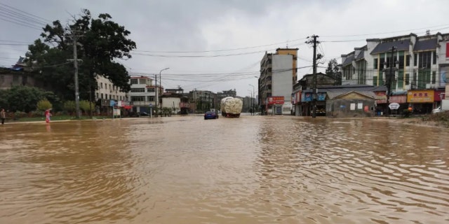 Flooding was reported in Zhushan District, Jingdezhen City, Jiangxi Province as severe storms left behind damage in central China.