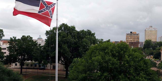 A Mississippi state flag outside the Capitol in Jackson last week.