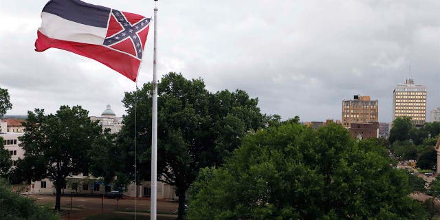 A Mississippi state flag outside the Capitol in Jackson last week.