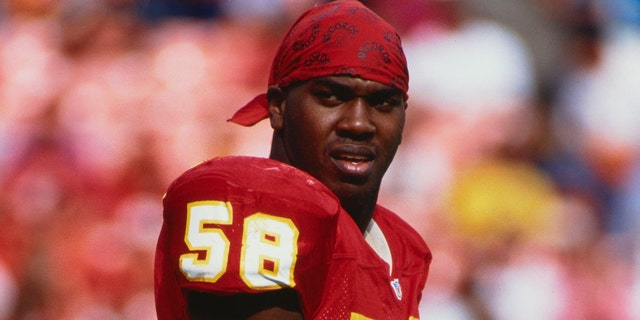 Derrick Thomas was a top linebacker for the Chiefs. (Photo by Tim DeFrisco/Allsport/Getty Images)