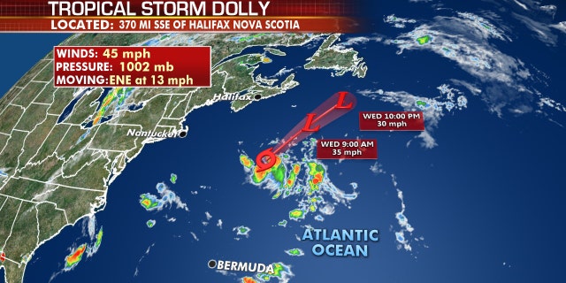 Tropical Storm Dolly formed Tuesday in the North Atlantic.