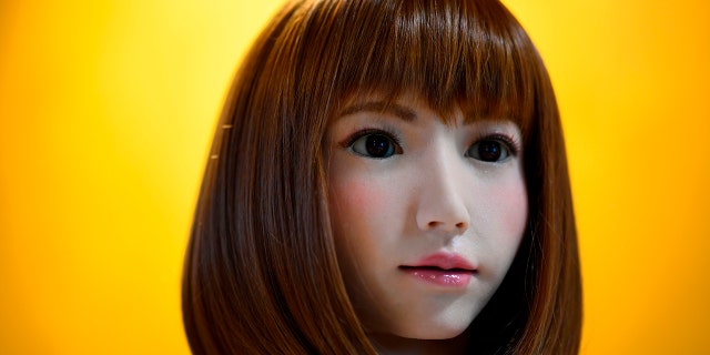 A robot created by Japan's Hiroshi Ishiguro Laboratories called Erica is presented at the IROS 2018 International Conference on Intelligent Robots