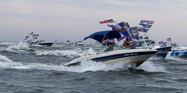 A “TrumpStock” boat parade shows the support for the incumbent president in the Empire State.