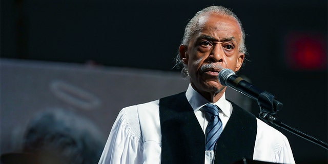 The Rev. Al Sharpton speaks during the funeral for George Floyd on Tuesday, June 9, 2020, at The Fountain of Praise church in Houston.