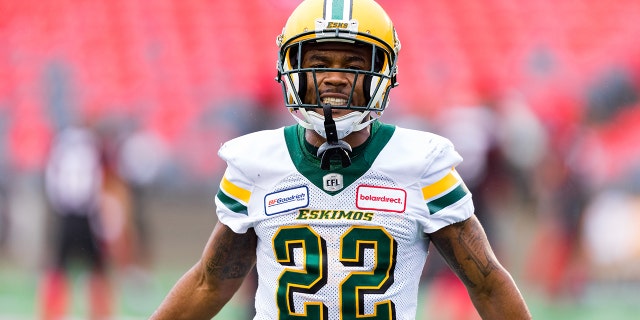Edmonton Eskimos player Christion Jones during warm-up on Sept. 28, 2019, at TD Place at Lansdowne Park in Ottawa, Canada. (Photo by Richard A. Whittaker/Icon Sportswire via Getty Images)