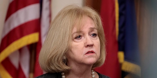 St. Louis Mayor Lyda Krewson speaks during a press conference at City Hall in St. Louis, Mo., in 2017. (Photo by Whitney Curtis for The Washington Post via Getty Images)
