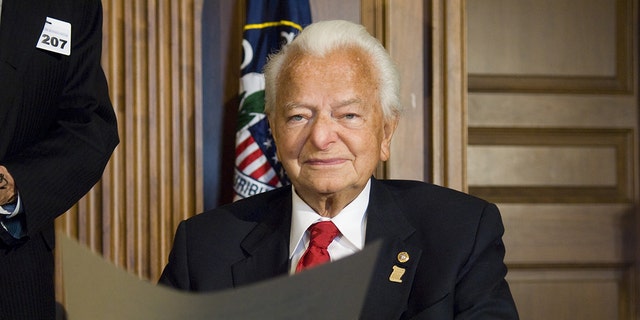 Sen. Robert C. Byrd, D-W.V., during a ceremony at the U.S. Capitol honoring him for his contributions to education. (Photo by Scott J. Ferrell/Congressional Quarterly/Getty Images)
