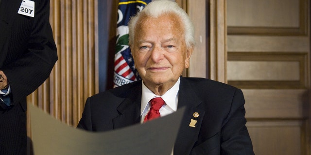 The late Sen. Robert C. Byrd, D-W.Va., during a ceremony at the U.S. Capitol honoring him for his contributions to education.