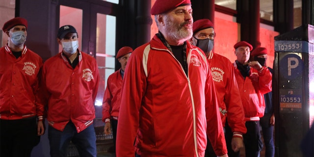 Curtis Sliwa, the founder and CEO of the Guardian Angels, walks with other Guardian Angels on a safety patrol in lower Manhattan following nights of looting in the area after the death of George Floyd on June 03, 2020 in New York City. (Spencer Platt/Getty Images)