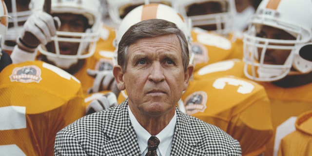 Johnny Majors in a 1990 file photo at the Neyland Stadium in Knoxville, Tenn. (Photo by Rick Stewart/Allsport/Getty Images)