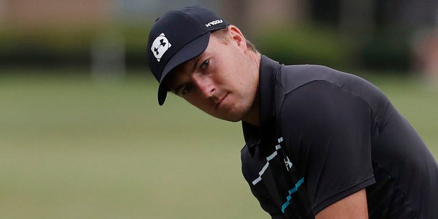 Jordan Spieth putts on the 10th green during the first round of the RBC Heritage golf tournament, June 18, 2020, in Hilton Head Island, S.C. (Associated Press)