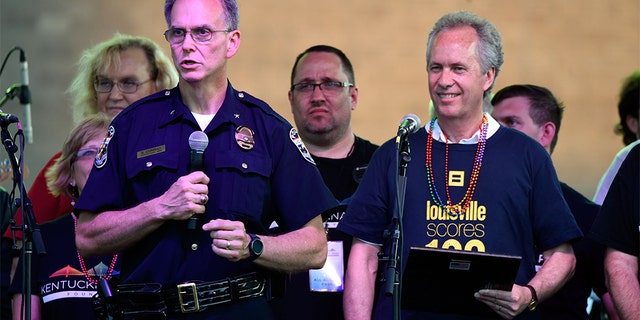Louisville Police Chief Steve Conrad speaks during the 2016 Kentuckiana Pride Festival on June 17, 2016 in Louisville, Kentucky.