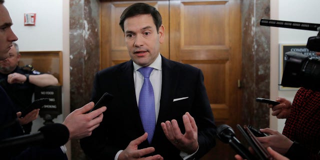 In this March 12, 2020, file photo, Sen. Marco Rubio, R-Fla., speaks to media on Capitol Hill in Washington, D.C. (AP Photo/Carolyn Kaster, File)