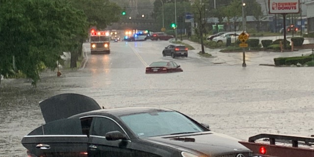 Severe flooding was reported in Norwood, Mass., on Sunday as heavy thunderstorms caused flash flooding.