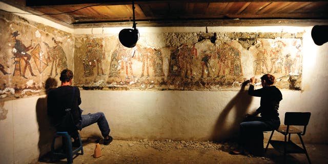 The wall paintings under conservation. (credit: R. Słaboński/Antiquity)