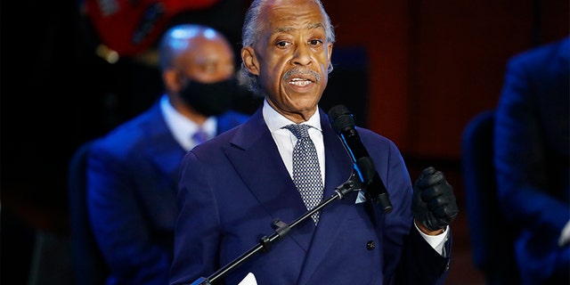 Al Sharpton speaks at a memorial service for George Floyd in Minneapolis on June 4, 2020. (AP Photo/Julio Cortez)