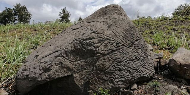 The carved rock is on private land in Colima, Mexico.