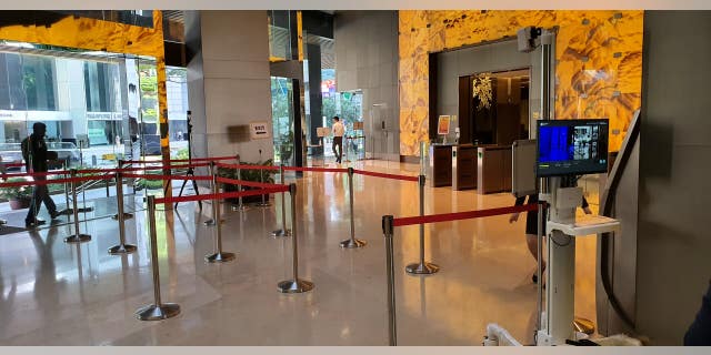 Omnisense fever detection system set up in the lobby of an office building