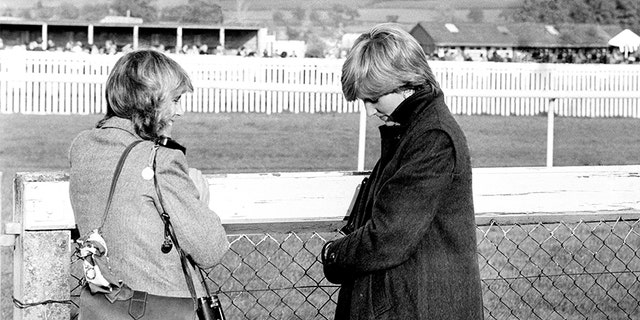 Camilla Parker-Bowles (left) and Lady Diana Spencer (later the Princess of Wales) at Ludlow racecourse to watch the Amateur Riders Handicap Steeplechase in which Prince Charles was competing.