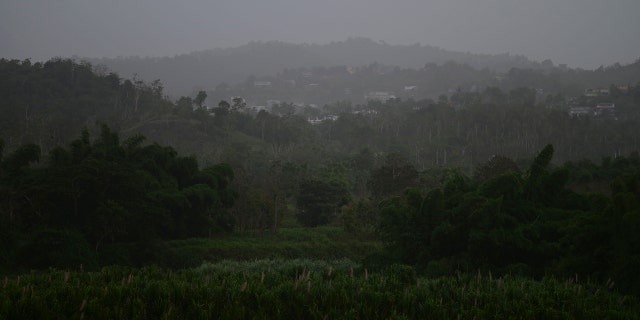A cloud of Sahara dust blankets the view of the mountains in Carolina, Puerto Rico, June 23.