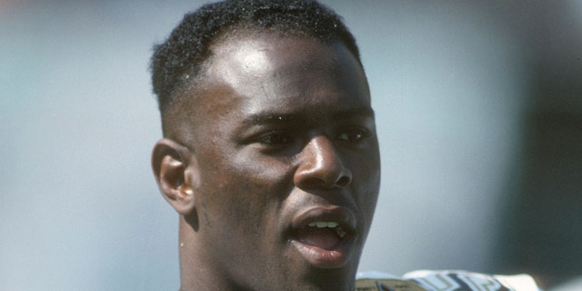 Pat Swilling #56 of the New Orleans Saints looks on against the Kansas City Chiefs during an NFL Football game Sept. 8, 1991 at Arrowhead Stadium in Kansas City, Missouri. Swilling played for the Saints from 1986-92. (Photo by Focus on Sport/Getty Images)