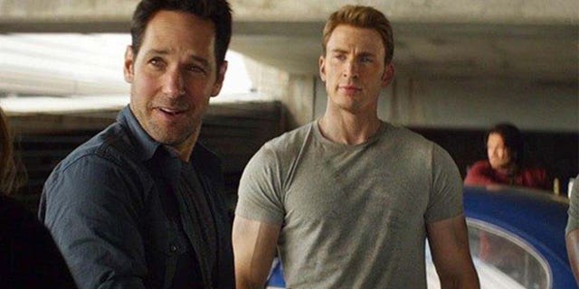 Paul Rudd (left) and Chris Evans in "Captain America: Civil War."
