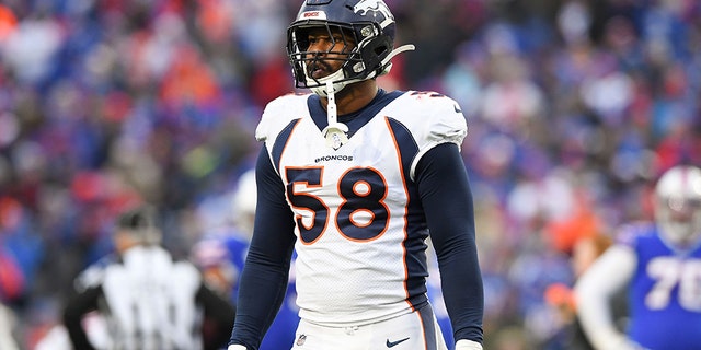 Denver Broncos outside linebacker Von Miller (58) walks to the sidelines in a November 2019 game against the Buffalo Bills at New Era Field. (Rich Barnes/USA TODAY Sports)