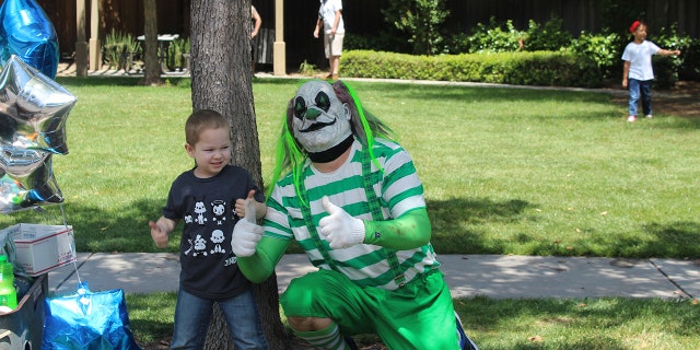 Brodie celebrated being cancer-free with his "creepy clown friends" in California's Central Valley.