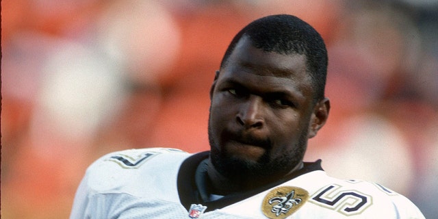 Rickey Jackson #57 of the New Orleans Saints looks on against the San Francisco 49ers during an NFL Football game Dec. 1, 1991 at Candlestick Park in San Francisco, California. Jackson played for the Saints from 1981-93. (Photo by Focus on Sport/Getty Images)