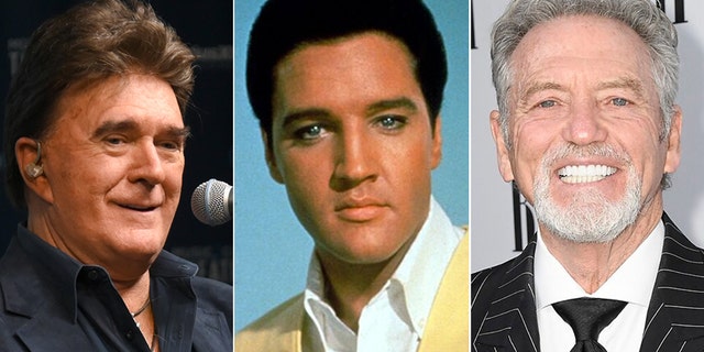 Kelly Lang's husband is TG Sheppard (left), shown here with both Elvis and Larry Gatlin. Said Lang about her husband, "We do really well! We have no competition between us."