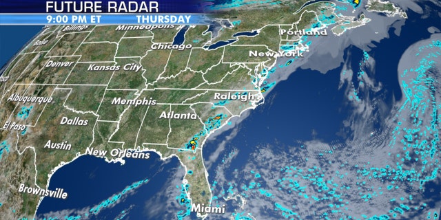 Showers and thunderstorms will bring heavy rain to the East Coast on Thursday.