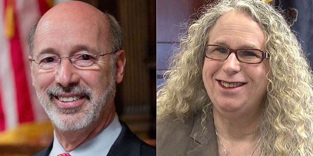 Pennsylvania Gov. Tom Wolf, left, lashed out this week after Health Secretary Rachel Levine was mocked at a weekend fair in Columbia County.