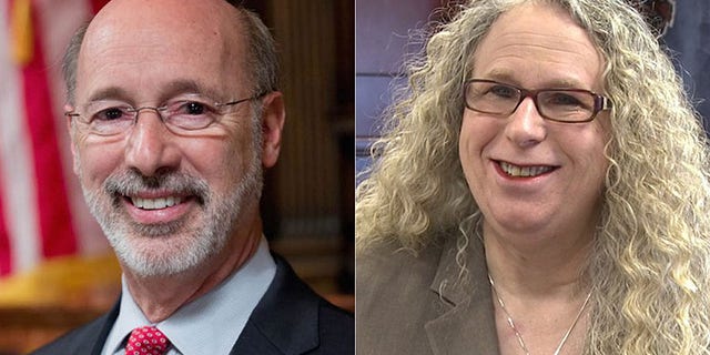 Pennsylvania Gov. Tom Wolf, left, lashed out this week after Health Secretary Rachel Levine was mocked at a weekend fair in Columbia County.