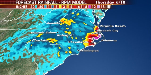 A stalled weather pattern is expected to bring heavy rain through Wednesday for coastal parts of North Carolina into Virginia.