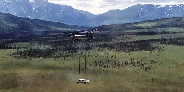 The U.S. Army removed the bus via helicopter from a trail outside Denali National Park.