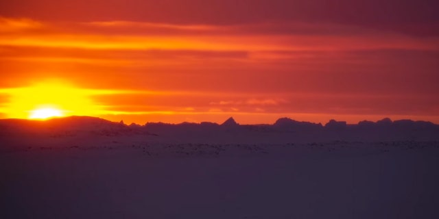 The sun sets for the last time in five weeks near the Davis research station in Antarctica on June 2.