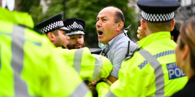The man is believed to have been part of a pro-Kurdish protest group. (Victoria Jones/PA via AP)