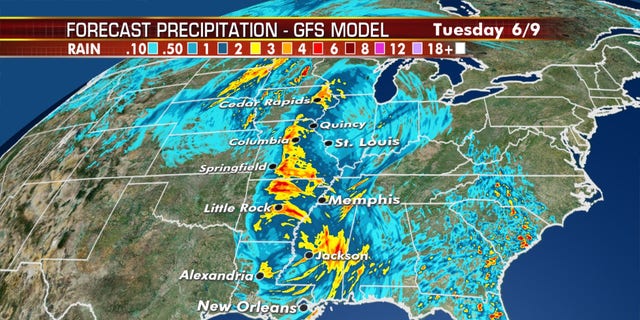 The rainfall forecast from Tropical Depression Cristobal.