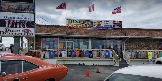 The exchange took place on Sunday as Black Lives Matter protesters gathered outside a Branson Dixie Outfitters store, which specializes in Confederate flags