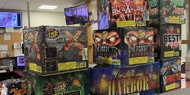 Some of the fireworks seized by the Boston Police Department earlier this month. (Boston Police Department)